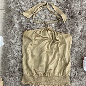 Gold silk tie-halter top. White House Black Market